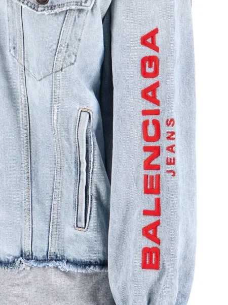 Geacă de blugi Balenciaga cu glugă albastru