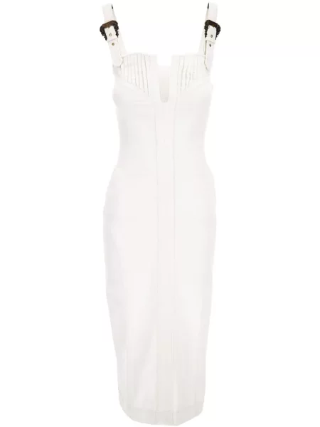 Sukienka jeansowa Versace Jeans Couture na sprzączkę garniturowa biała