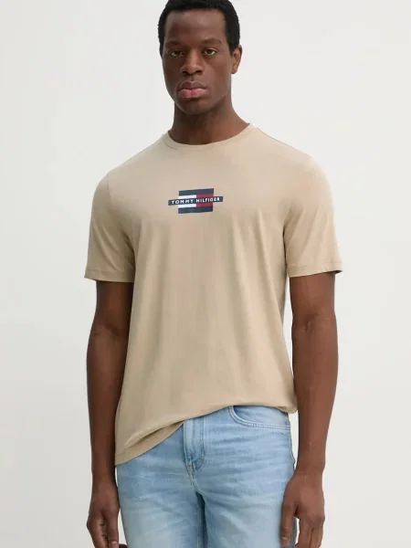 Тениска Tommy Hilfiger с принт бежово
