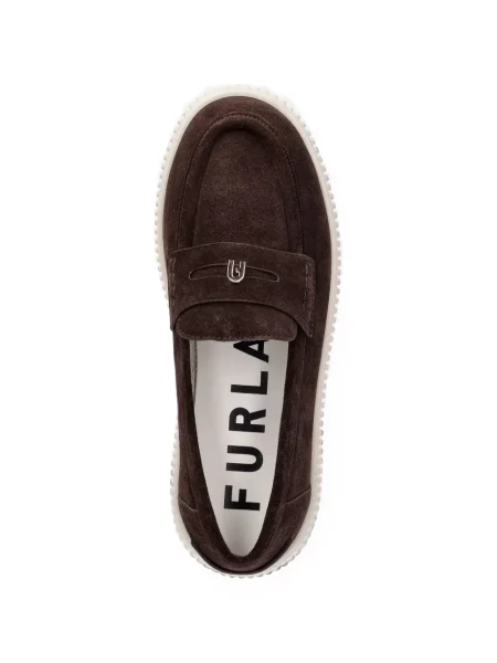 Pantofi loafer Furla din piele de căprioară cu platformă maro