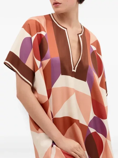 Top Eres de mătase cu imagine cu imprimeu geometric