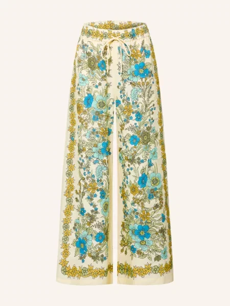 Alémais Lněné Kalhoty Sophia tmavě žlutá / světle zelená modrá