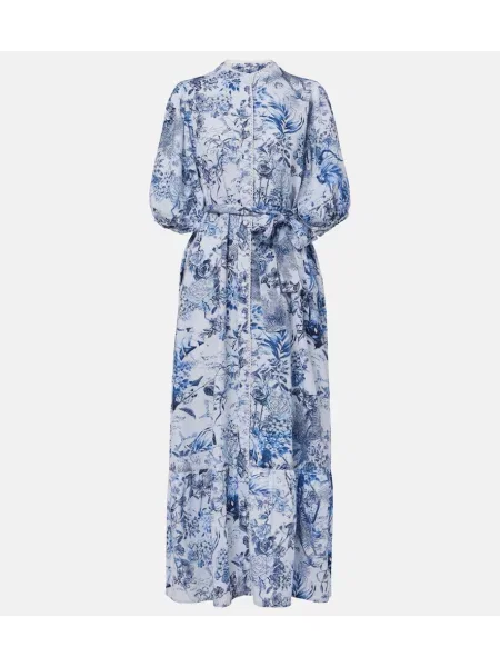 Lniana sukienka koszulowa Melissa Odabash garniturowa niebieska