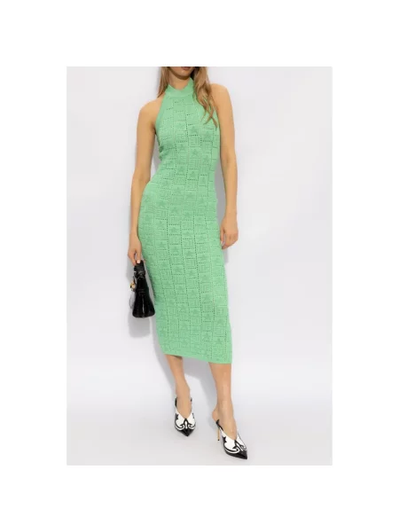 Sukienka midi Balmain z dekoltem halter garniturowa ażurowa zielona