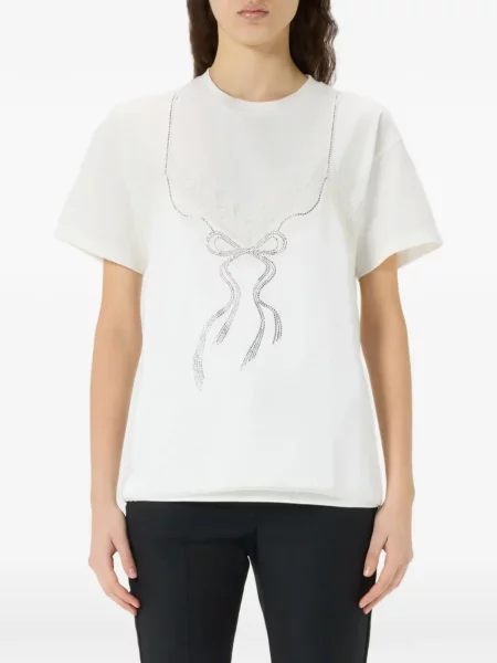 Tricou Blumarine cu funde din dantelă alb