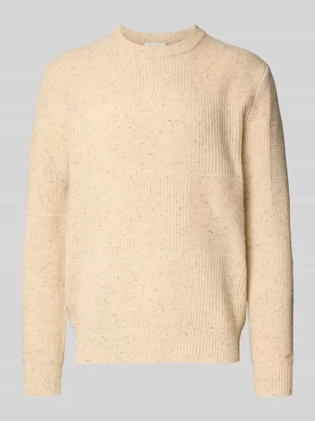 Sweter z dzianiny z mieszanki wełny lana z okrągłym dekoltem Forét biały