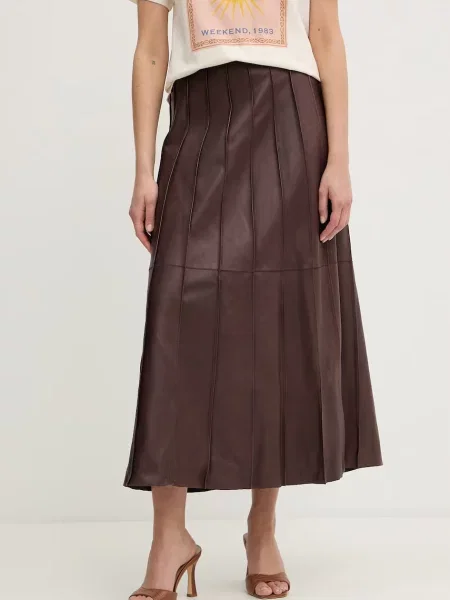BOSS spódnica skórzana Sevara brązowa