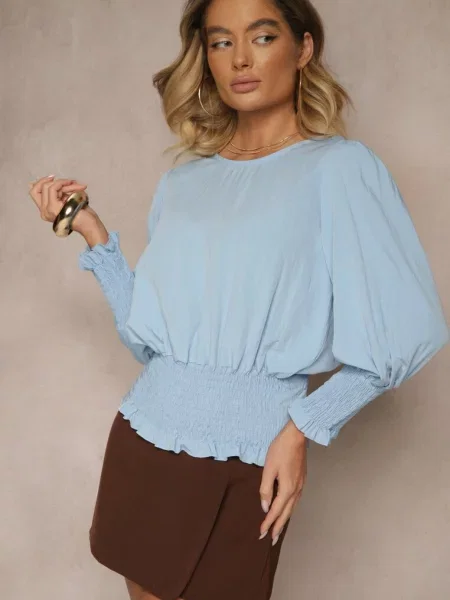 Bluzka z Wiskozą Ozdobiona Ściągaczami Tosara niebieska