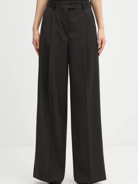 Sportmax pantaloni de lână VELA lat high waist maro