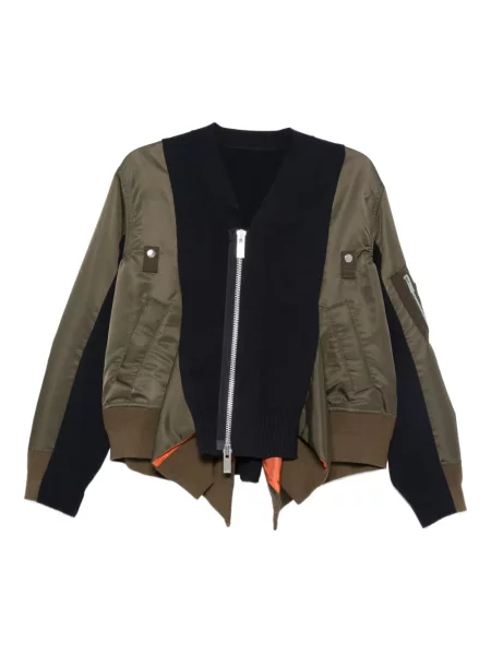 Πλεκτός μπουφάν bomber Sacai καφέ