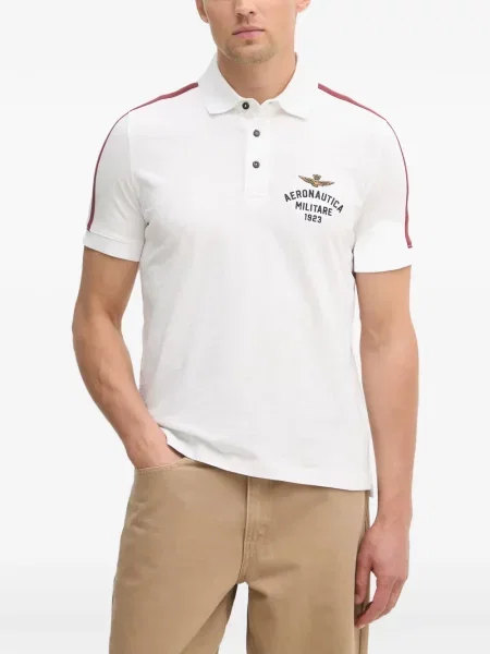 Tricou polo Aeronautica Militare cu dungi cu autograf alb
