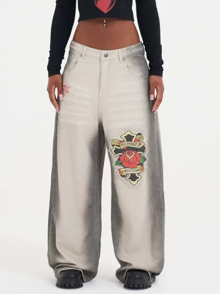 Ed Hardy Džínsy piesková / karmínovo červená