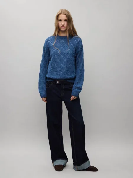 Sweter ażurowa dzianina Teen L MANGO TEEN niebieski