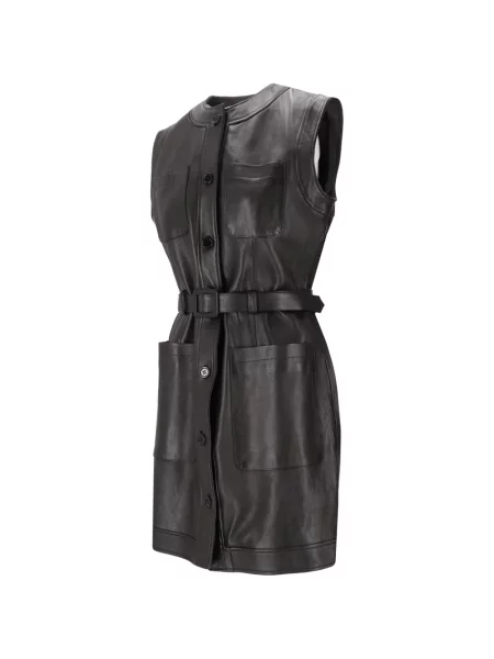 Cu centură rochie mini La Rose din piele negru