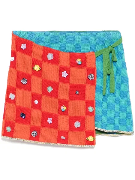 Fusta mini Yanyan Knits în carouri roșu