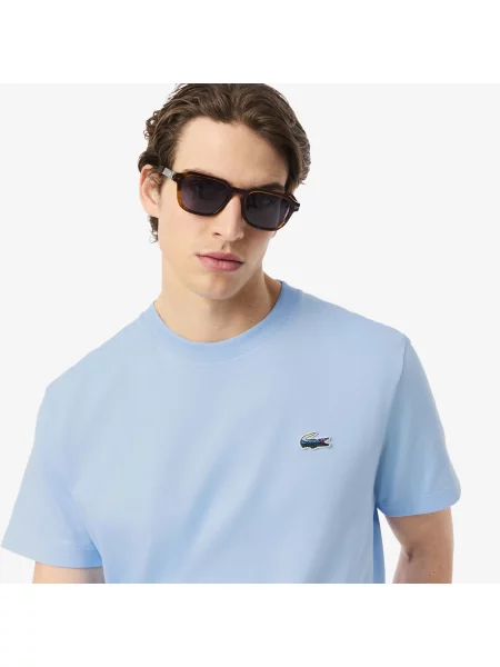 Lacoste T-Shirt Z Grubej Dzianiny Jersey Landscape Crocodile niebieski