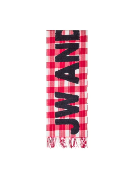 Szal Jw Anderson wełniana w kratę z logo czerwona