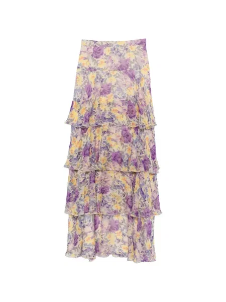 Maxi fusta maxi Valentino Garavani cu model floral în straturi violet