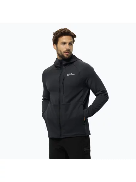 Bluza polarowa Jack Wolfskin Kolbenberg Hooded Fz phantom czarna