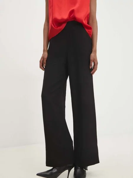 Панталон с лен Answear Lab със стандартна кройка с висока талия черно