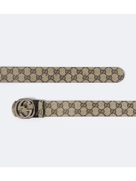 Plátěný opasaný reverzibilný opasok Gucci béžová