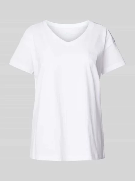 T-shirt z prążkowanym dekoltem w serek Armani Exchange biała