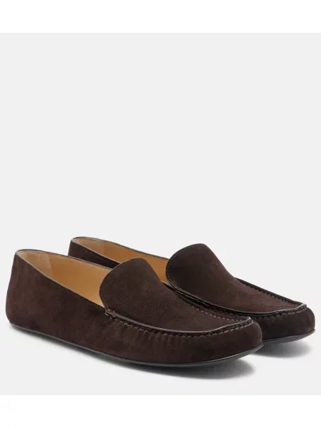 Pantofi loafer The Row din piele de căprioară maro