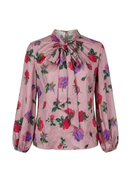Bluză Valentino Garavani cu funde cu model floral roz