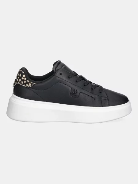 Usnjene superge Tommy Hilfiger ANIMAL PRINT PLATFORM SNEAKER črna