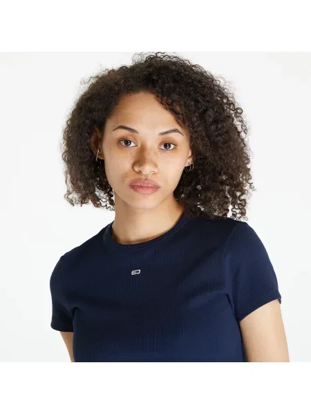 Tommy Jeans basic majica kratkih rukava ženska od pamuka s elastanom plava