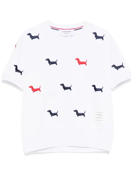 Tricou Thom Browne cu broderie alb