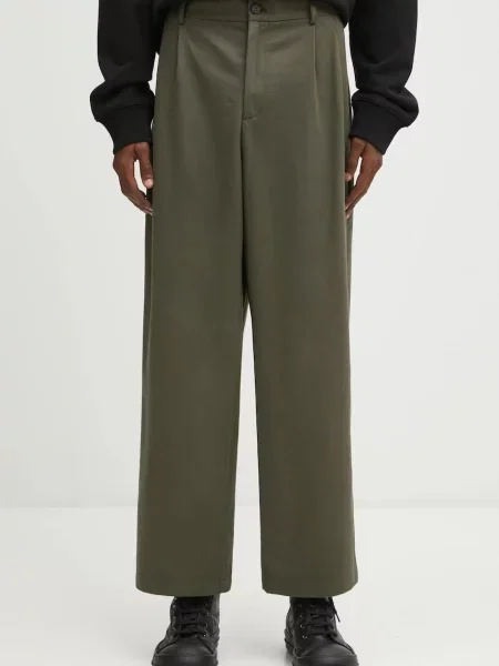 Kalhoty Maison Kitsuné Relaxed Pleated zelená