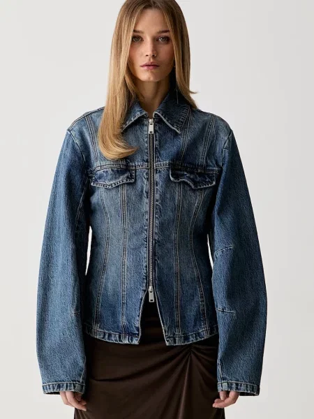 Gestuz geacă de tranziție pentru femei din denim GZmelu albastru