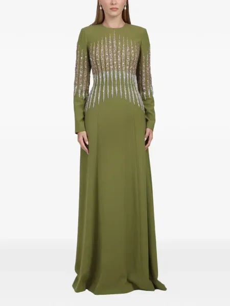 Maxi rochie maxi Dina Melwani de cristal de costum verde