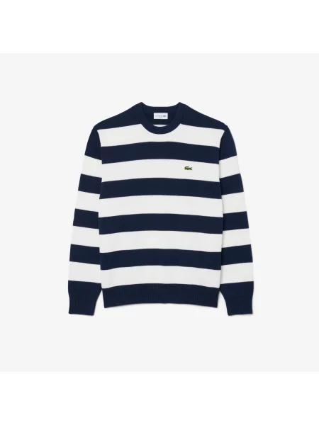 Lacoste Sweter Marynarski W Paski Z Okrągłym Dekoltem granatowy