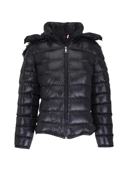 Geacă cu puf Moncler cu glugă cu blană negru