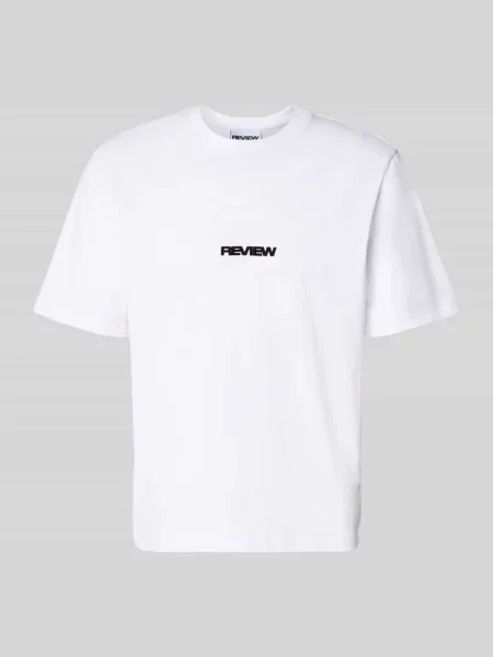 T-shirt z logo i okrągłym dekoltem Review biała