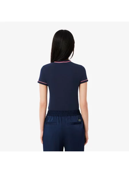 Lacoste T-Shirt Z Okrągłym Dekoltem Slim Fit granatowy