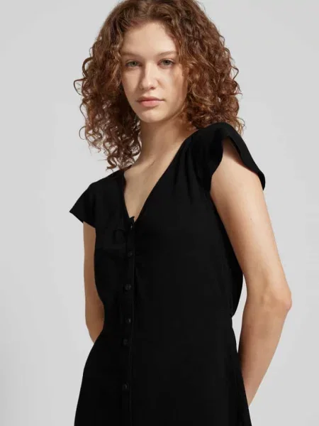 Sukienka o długości do kolan z mieszanki i lnu Tom Tailor Denim czarna