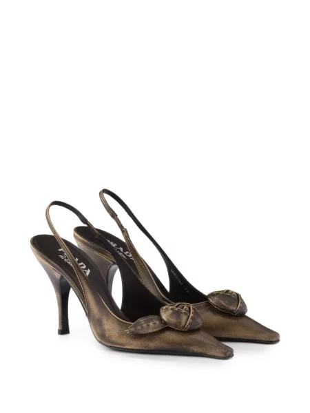 Pantofi cu toc Prada din piele slingback maro
