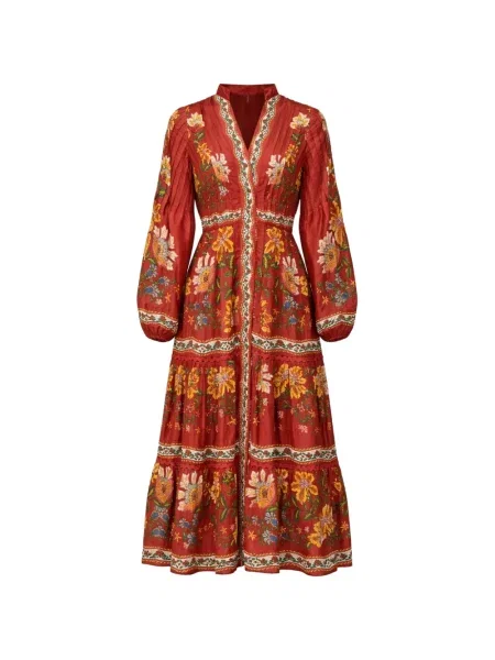 Maxi rochie maxi Farm Rio în straturi de costum roșu