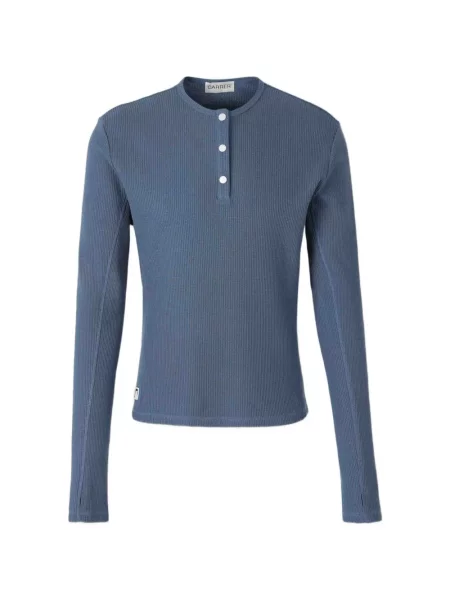 Tricou Carrer tricotate cu guler henley albastru