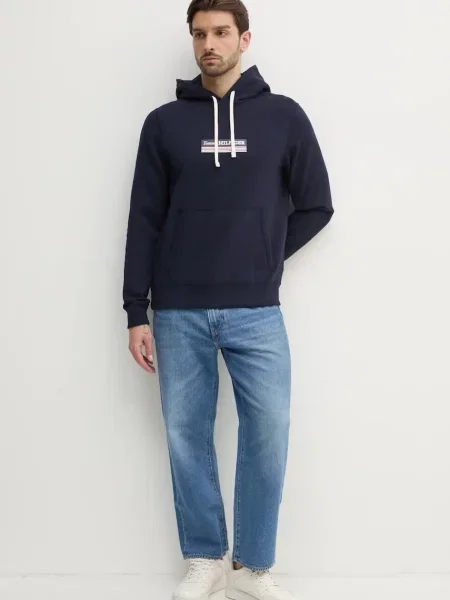 Pulover Tommy Hilfiger mornarsko s kapuco modra