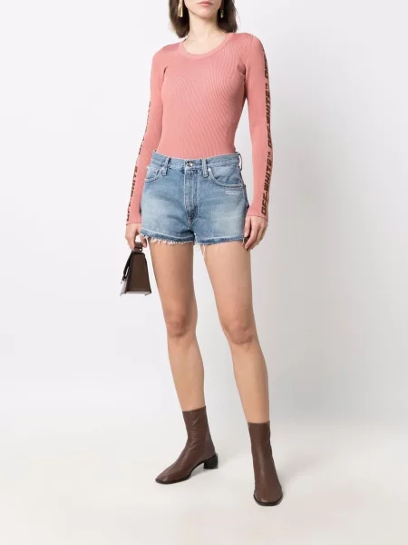 Raštuotos džinsiniai šortai Off-white balta