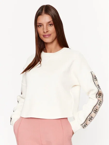 Суичър с качулка Guess с качулка с апликация бежово