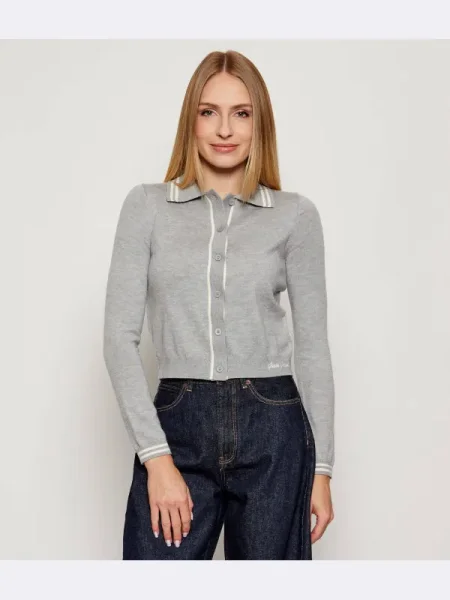 Guess Jeans Cardigan | Cropped Fit cu adaos de lână gri