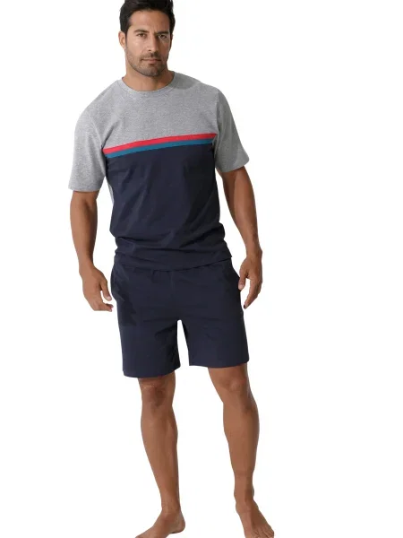 LE JOGGER Pijama scurtă bleumarin / cyan / amestecat / roșu gri