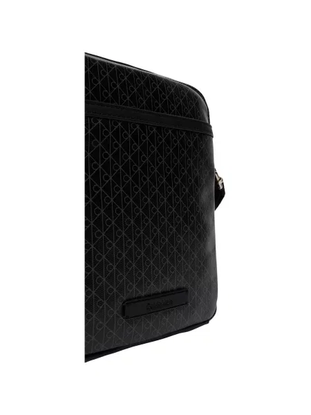 Geantă crossover Calvin Klein Emblem Aop Coated Slim Reporter negru
