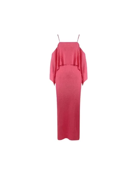 Sukienka maxi Tom Ford z falbankami na ramiączkach różowa