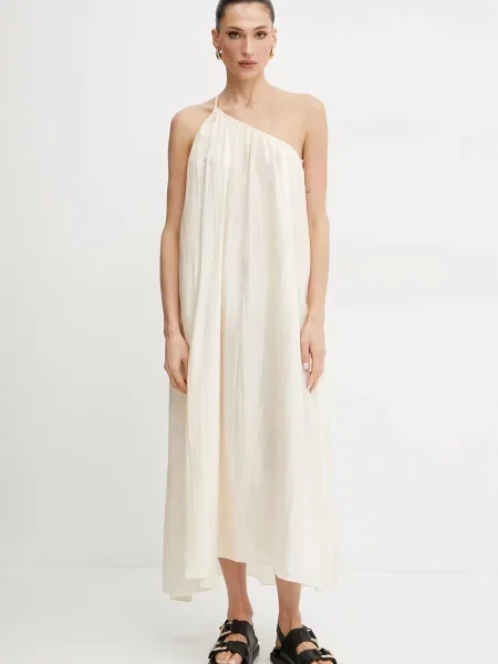 Liviana Conti rochie de mătase maxi evazati bej